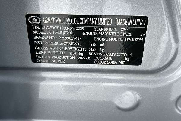 2022 GWM Ute Cannon-X NPW 4X4