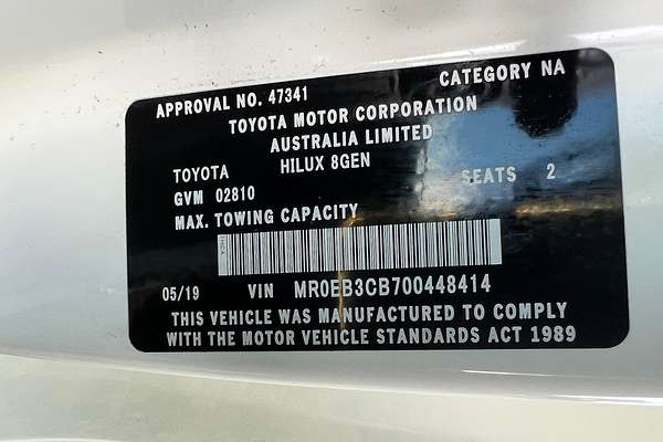 2019 Toyota Hilux Workmate GUN122R Rear Wheel Drive