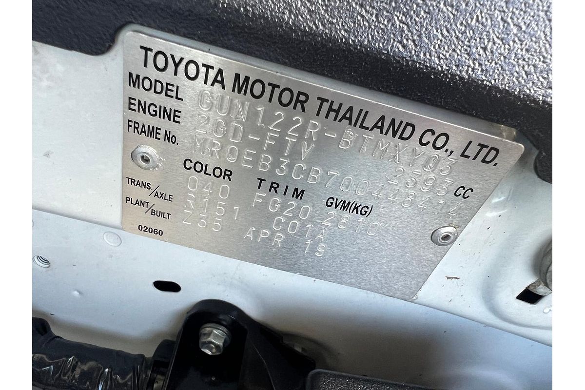 2019 Toyota Hilux Workmate GUN122R Rear Wheel Drive
