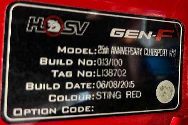 2015 Holden Clubsport R8 25th Anniversary GEN-F
