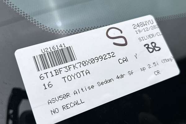 2016 Toyota Camry Altise ASV50R