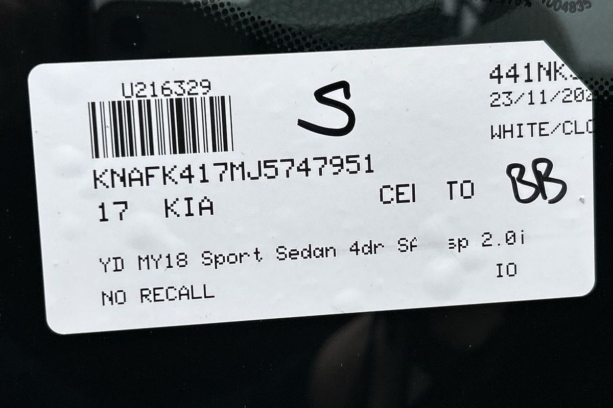 2017 Kia Cerato Sport YD