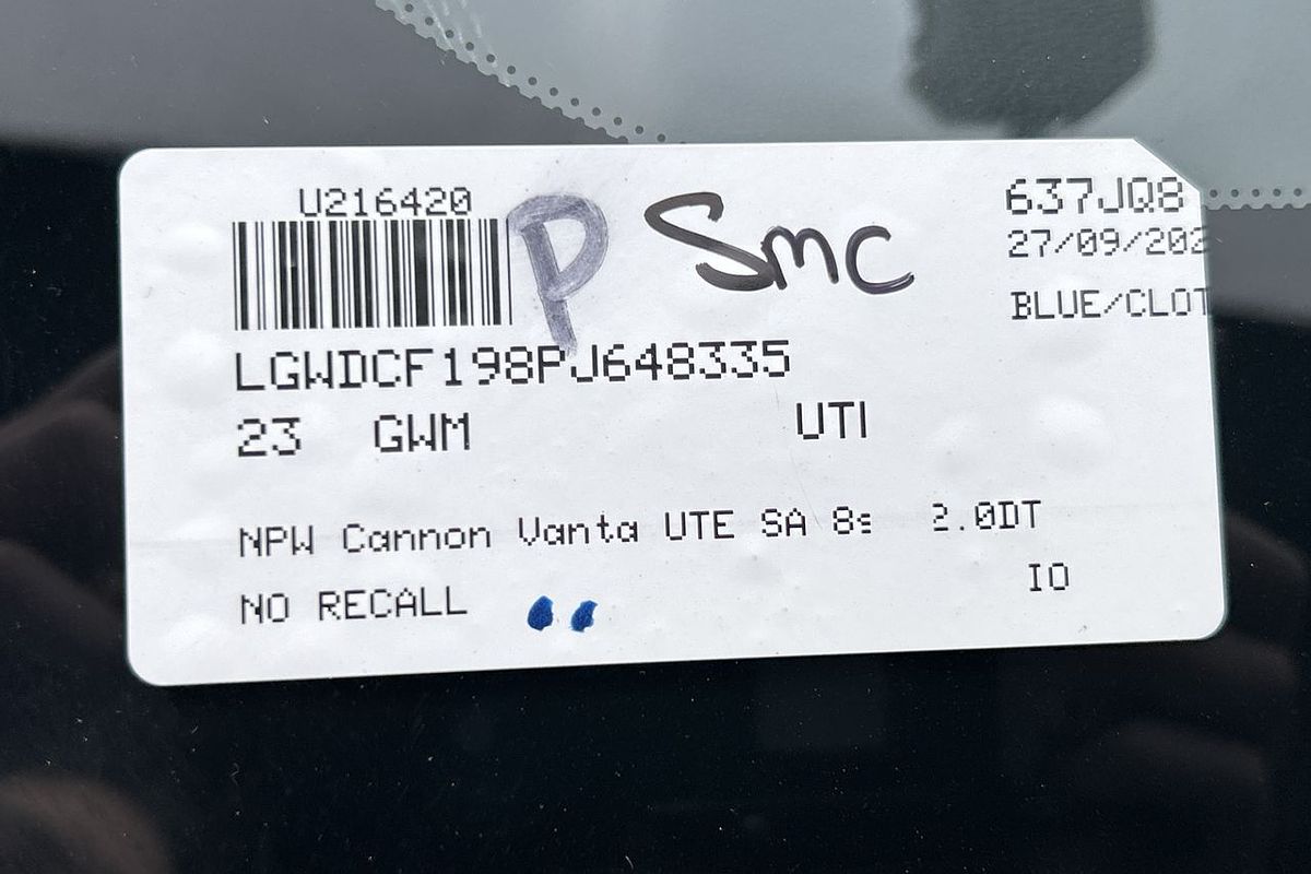 2023 GWM Ute Cannon Vanta NPW 4X4