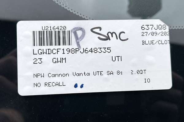 2023 GWM Ute Cannon Vanta NPW 4X4