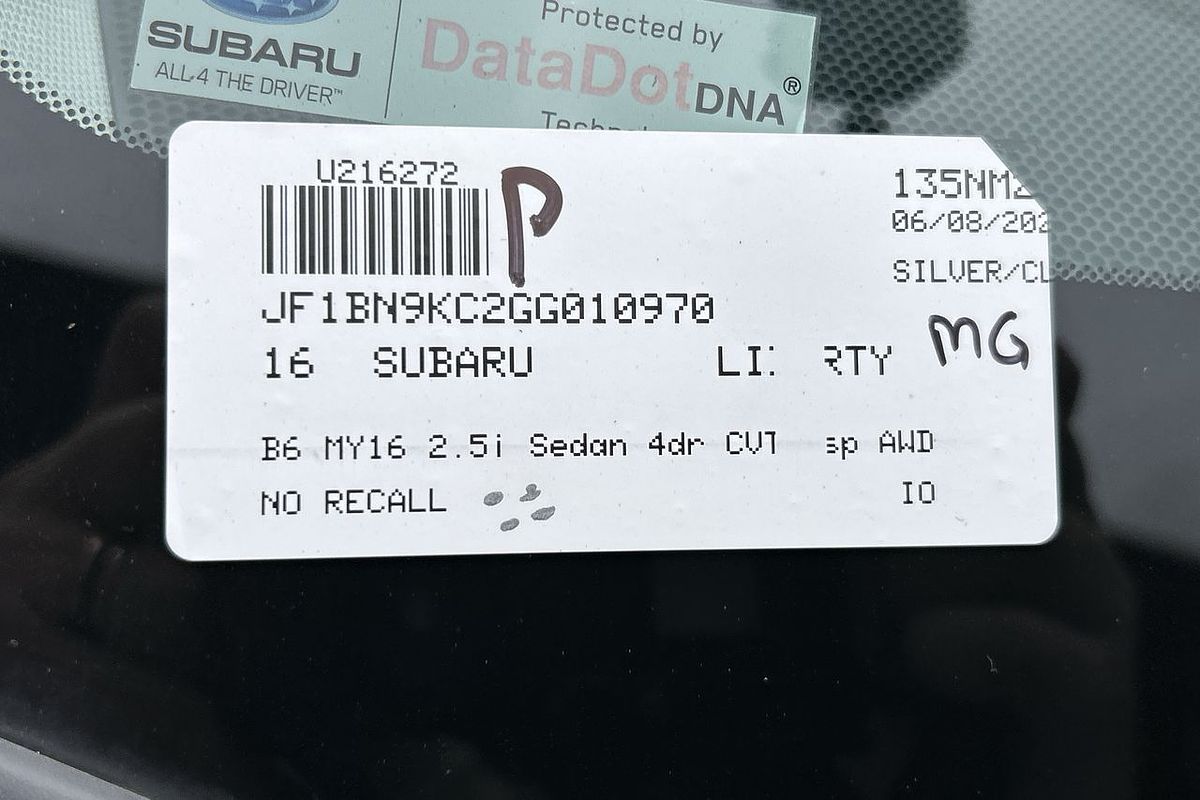 2016 Subaru Liberty 2.5i 6GEN