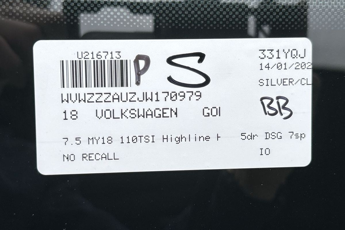 2018 Volkswagen Golf 110TSI Highline 7.5