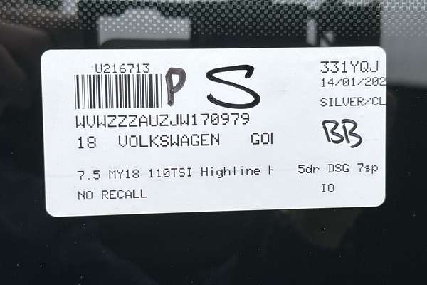 2018 Volkswagen Golf 110TSI Highline 7.5
