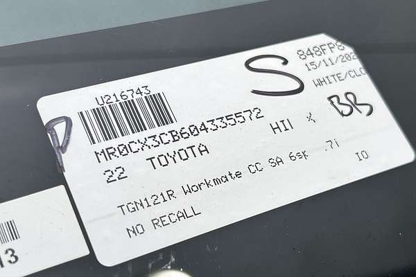 2022 Toyota Hilux Workmate TGN121R Rear Wheel Drive