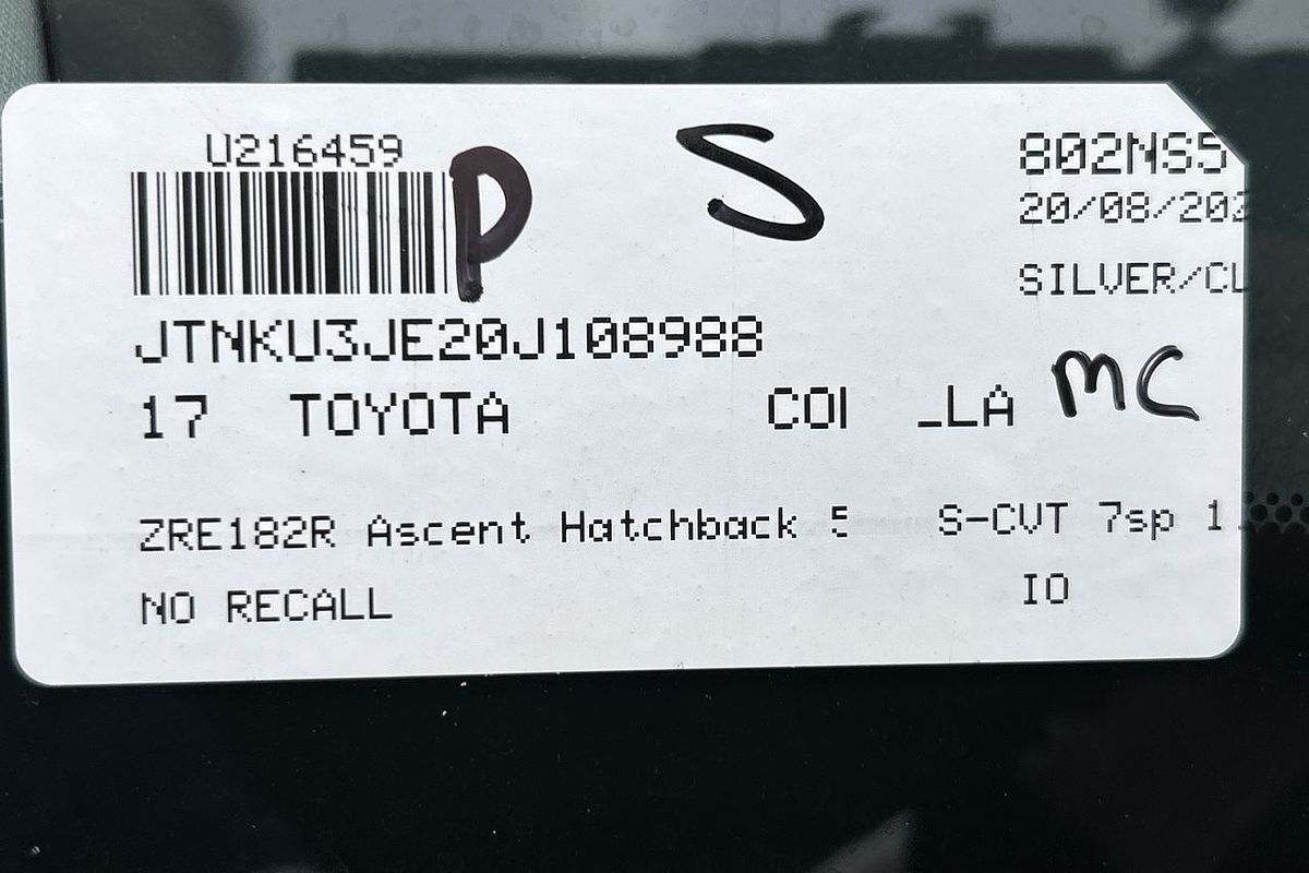 2017 Toyota Corolla Ascent ZRE182R