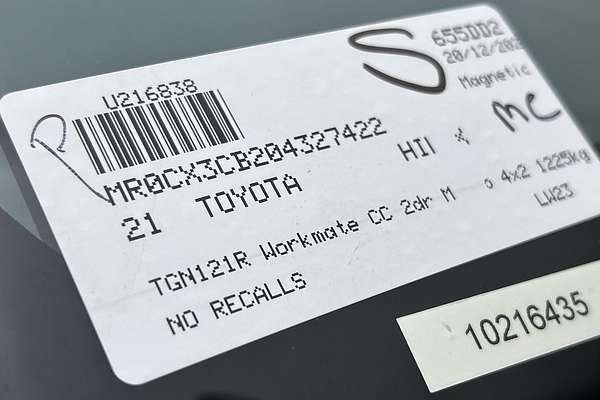 2021 Toyota Hilux Workmate TGN121R Rear Wheel Drive
