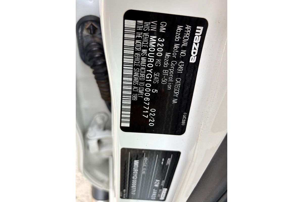 2020 Mazda BT-50 XTR TF Rear Wheel Drive