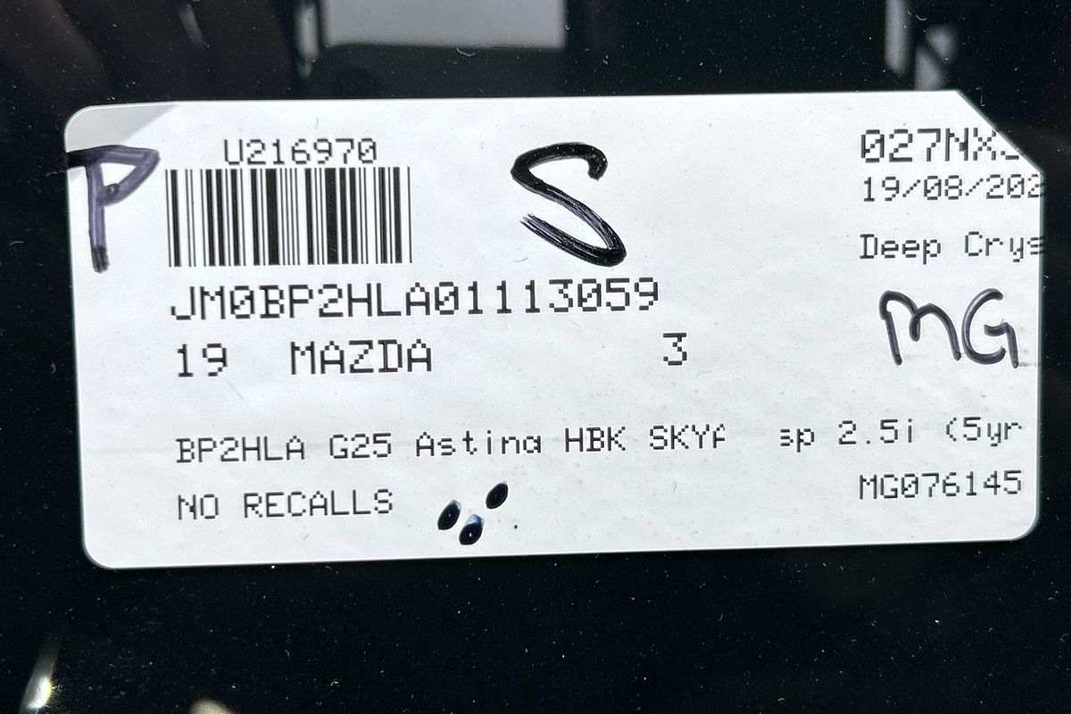 2019 Mazda 3 G25 Astina BP Series