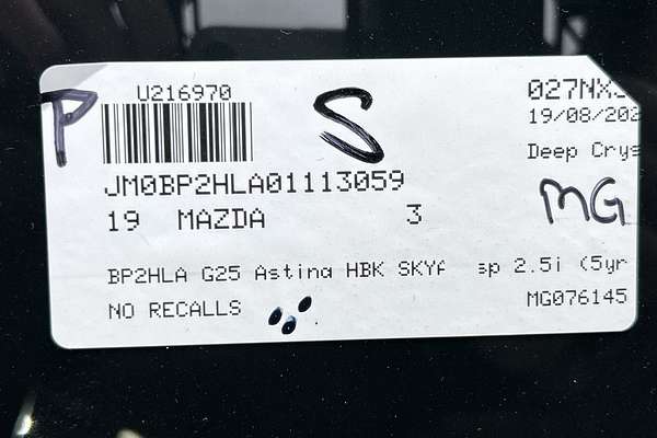 2019 Mazda 3 G25 Astina BP Series