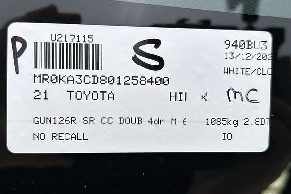 2021 Toyota Hilux SR GUN126R 4X4