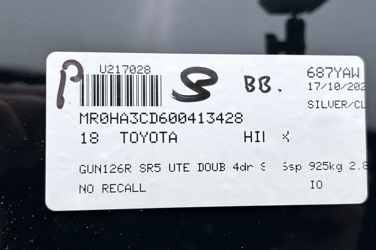 2018 Toyota Hilux SR5 GUN126R 4X4