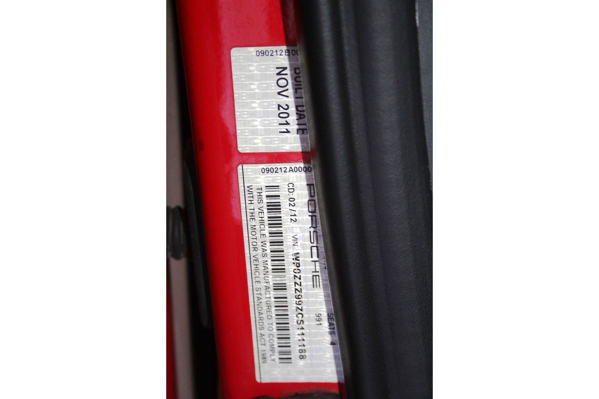 911 997 MY12 CARRERA S 3.8L 6Cyl MULTI POINT F/INJ 7 SP AUTO DUAL CLUTCH 2D COUPE