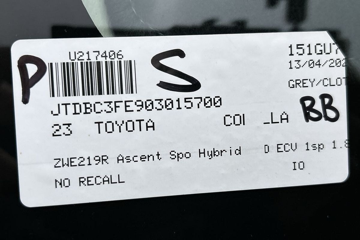2023 Toyota Corolla Ascent Sport Hybrid ZWE219R