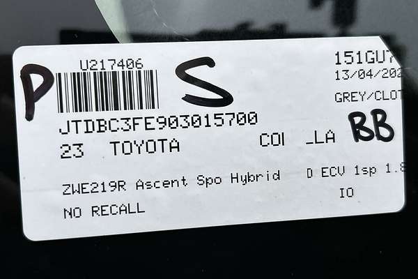 2023 Toyota Corolla Ascent Sport Hybrid ZWE219R