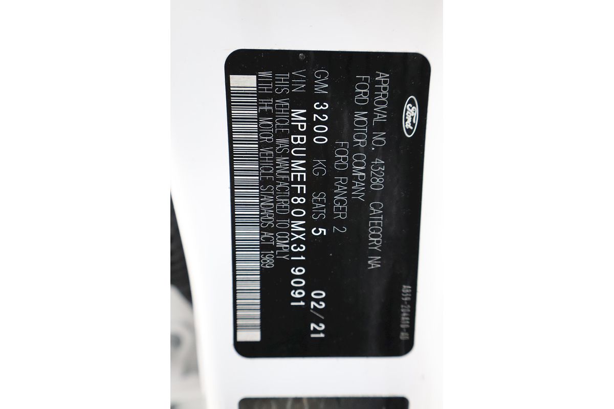 2021 Ford Ranger XL Hi-Rider PX MkIII Rear Wheel Drive 2.2L