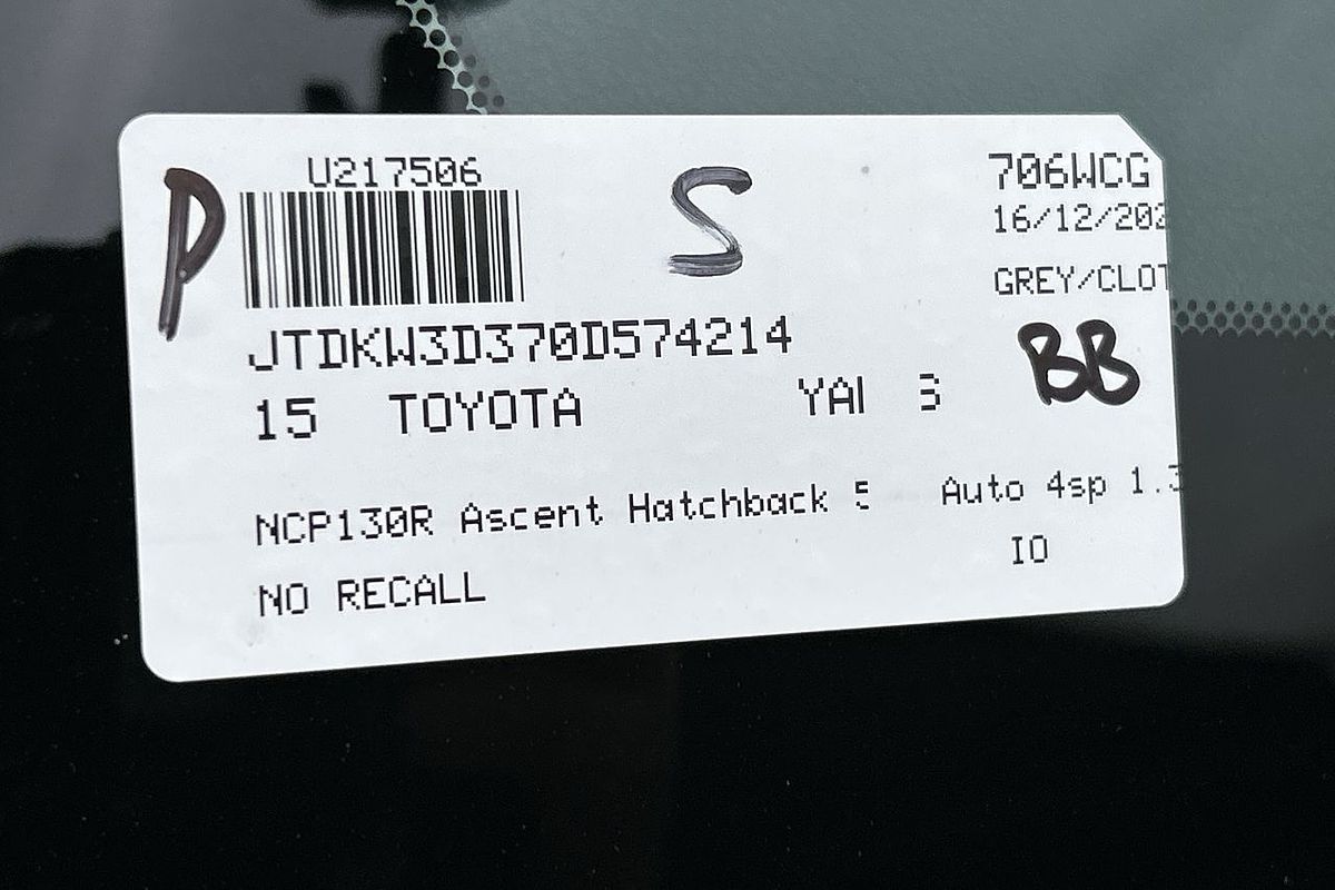2015 Toyota Yaris Ascent NCP130R