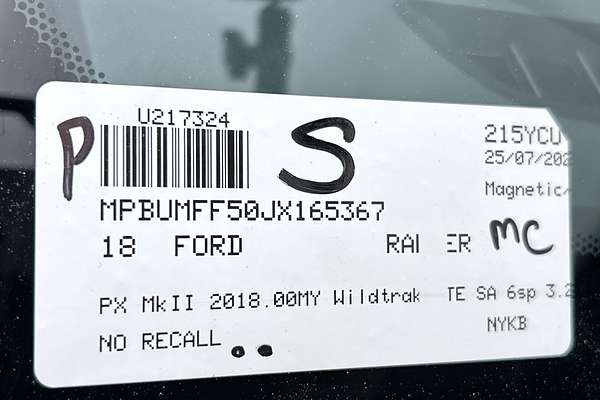 2018 Ford Ranger Wildtrak PX MkII 4X4 3.2L