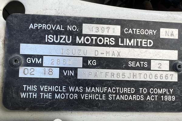 2012 Isuzu D-MAX SX Rear Wheel Drive