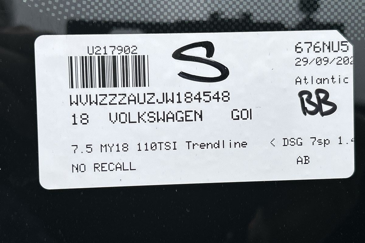 2018 Volkswagen Golf 110TSI Trendline 7.5