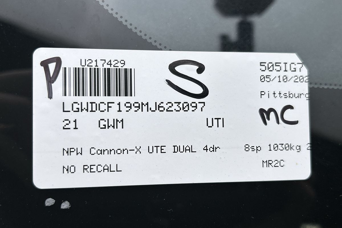 2021 GWM Ute Cannon-X NPW 4X4