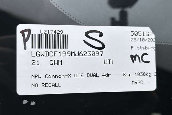2021 GWM Ute Cannon-X NPW 4X4