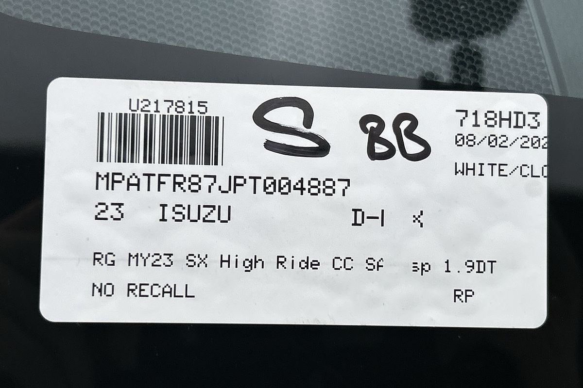 2023 Isuzu D-MAX SX High Ride Rear Wheel Drive