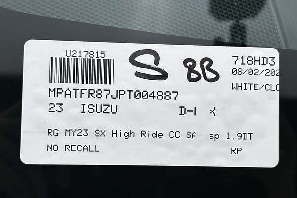 2023 Isuzu D-MAX SX High Ride Rear Wheel Drive
