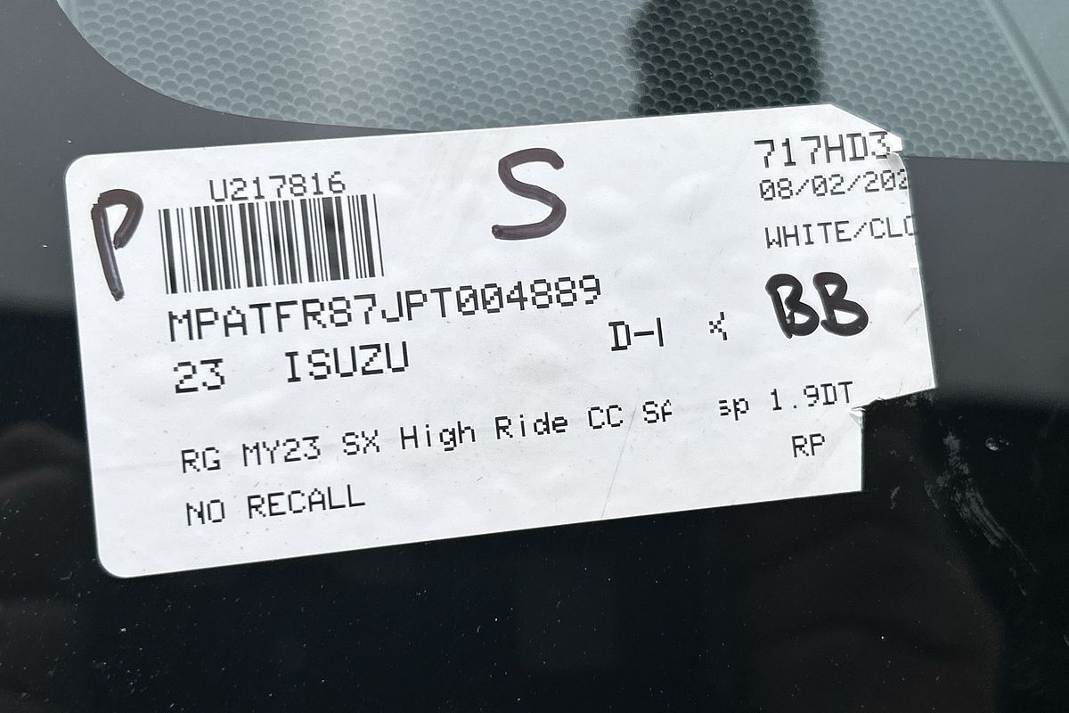 2023 Isuzu D-MAX SX High Ride Rear Wheel Drive