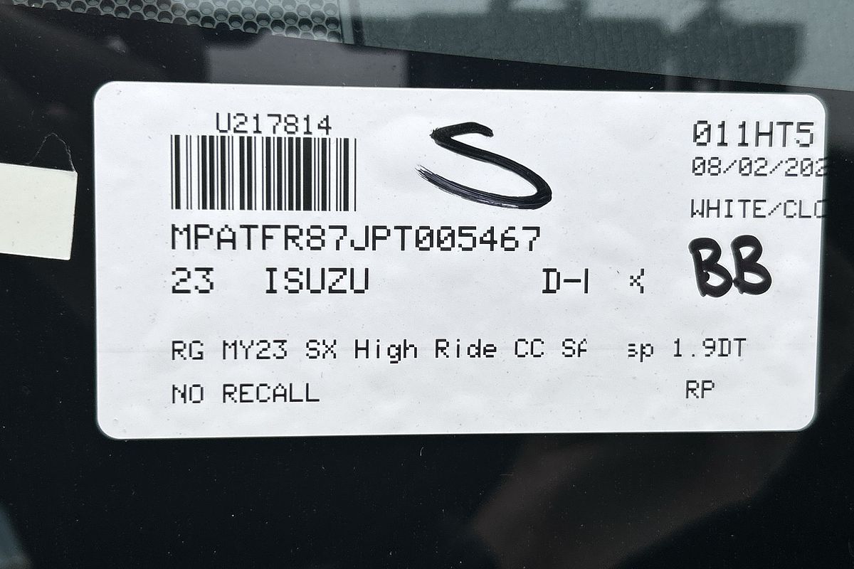 2023 Isuzu D-MAX SX High Ride Rear Wheel Drive