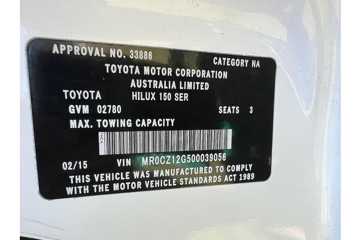 2015 Toyota Hilux SR KUN16R Rear Wheel Drive