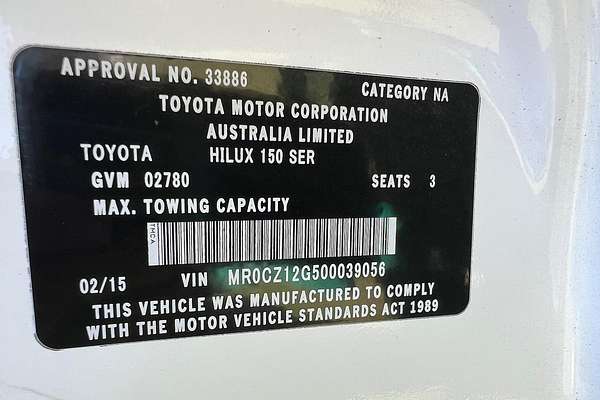 2015 Toyota Hilux SR KUN16R Rear Wheel Drive