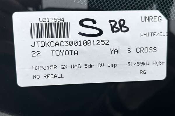2022 Toyota Yaris Cross GX MXPJ15R