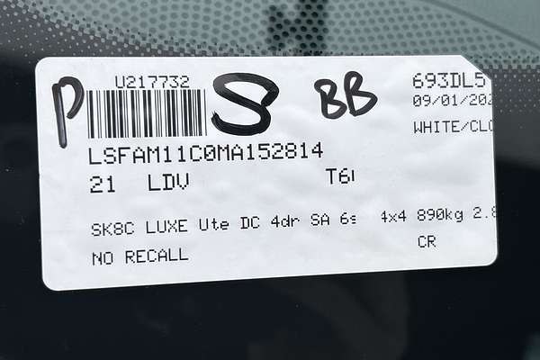 2021 LDV T60 LUXE SK8C 4X4