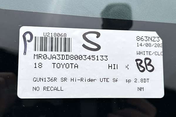 2018 Toyota Hilux SR Hi-Rider GUN136R Rear Wheel Drive
