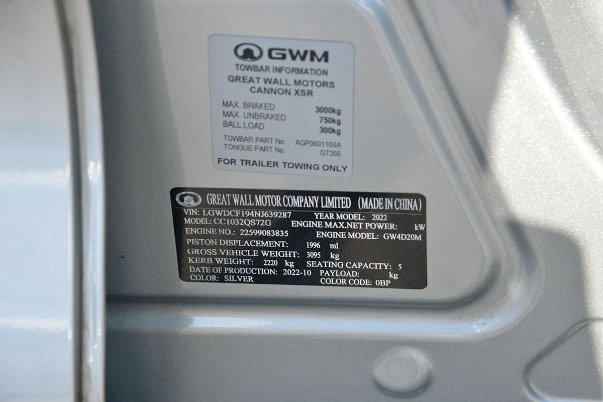 2023 GWM Ute Cannon XSR NPW 4X4
