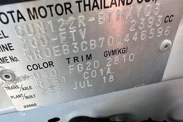 2018 Toyota Hilux Workmate GUN122R Rear Wheel Drive