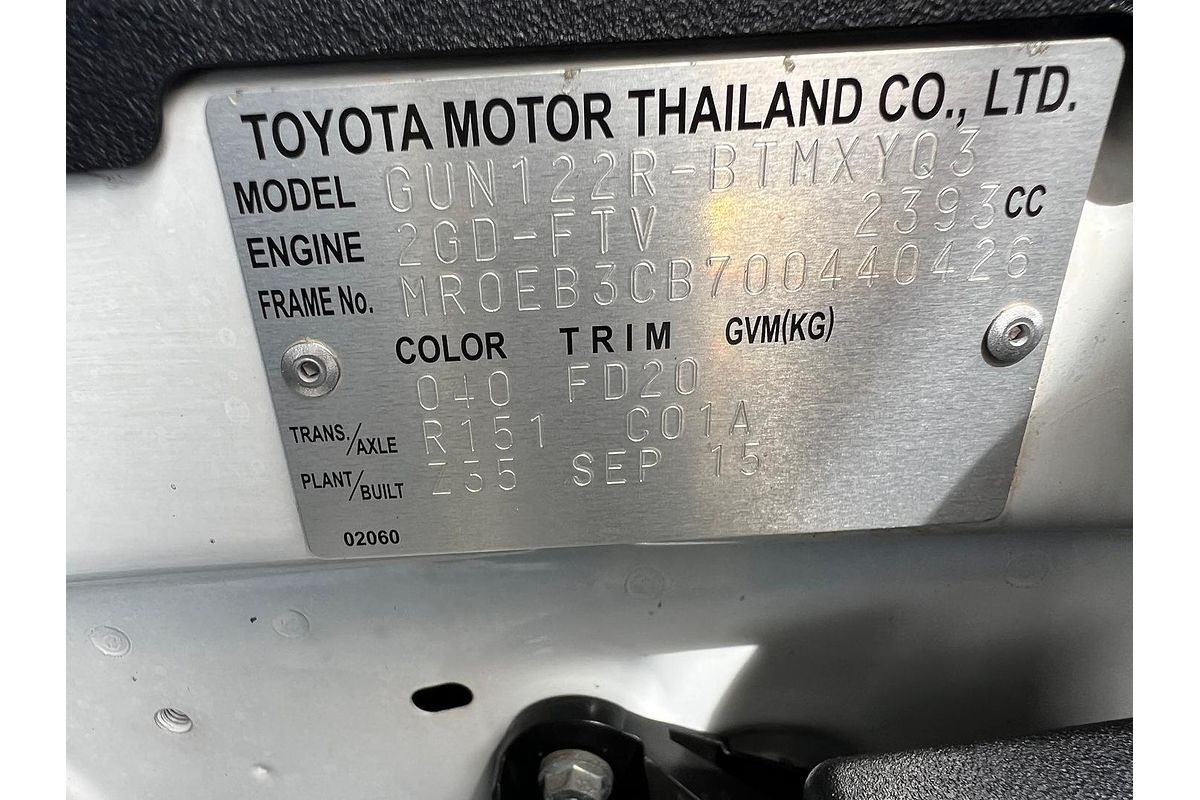 2015 Toyota Hilux Workmate GUN122R Rear Wheel Drive