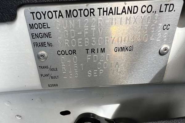 2015 Toyota Hilux Workmate GUN122R Rear Wheel Drive