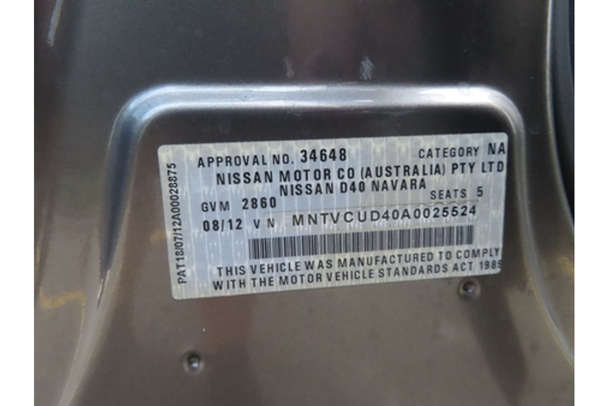 2012 Nissan Navara RX D40 Series 7 4X4