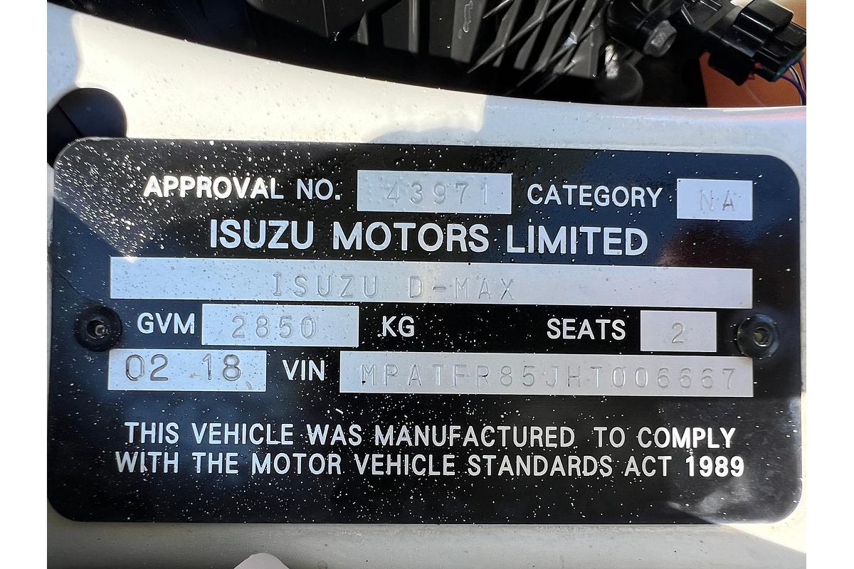 2018 Isuzu D-MAX SX High Ride Rear Wheel Drive