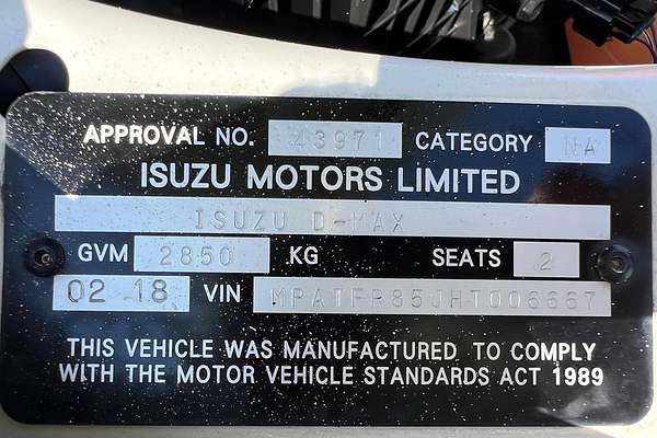 2018 Isuzu D-MAX SX High Ride Rear Wheel Drive