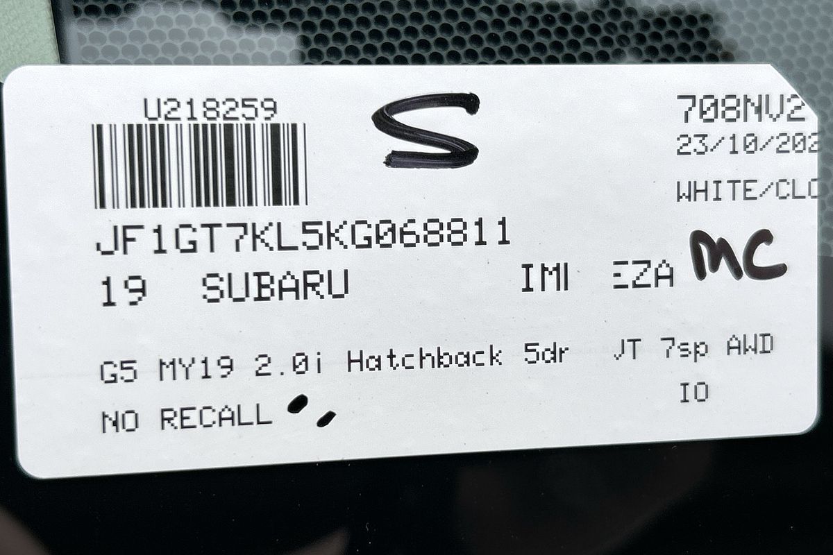 2019 Subaru Impreza 2.0i G5