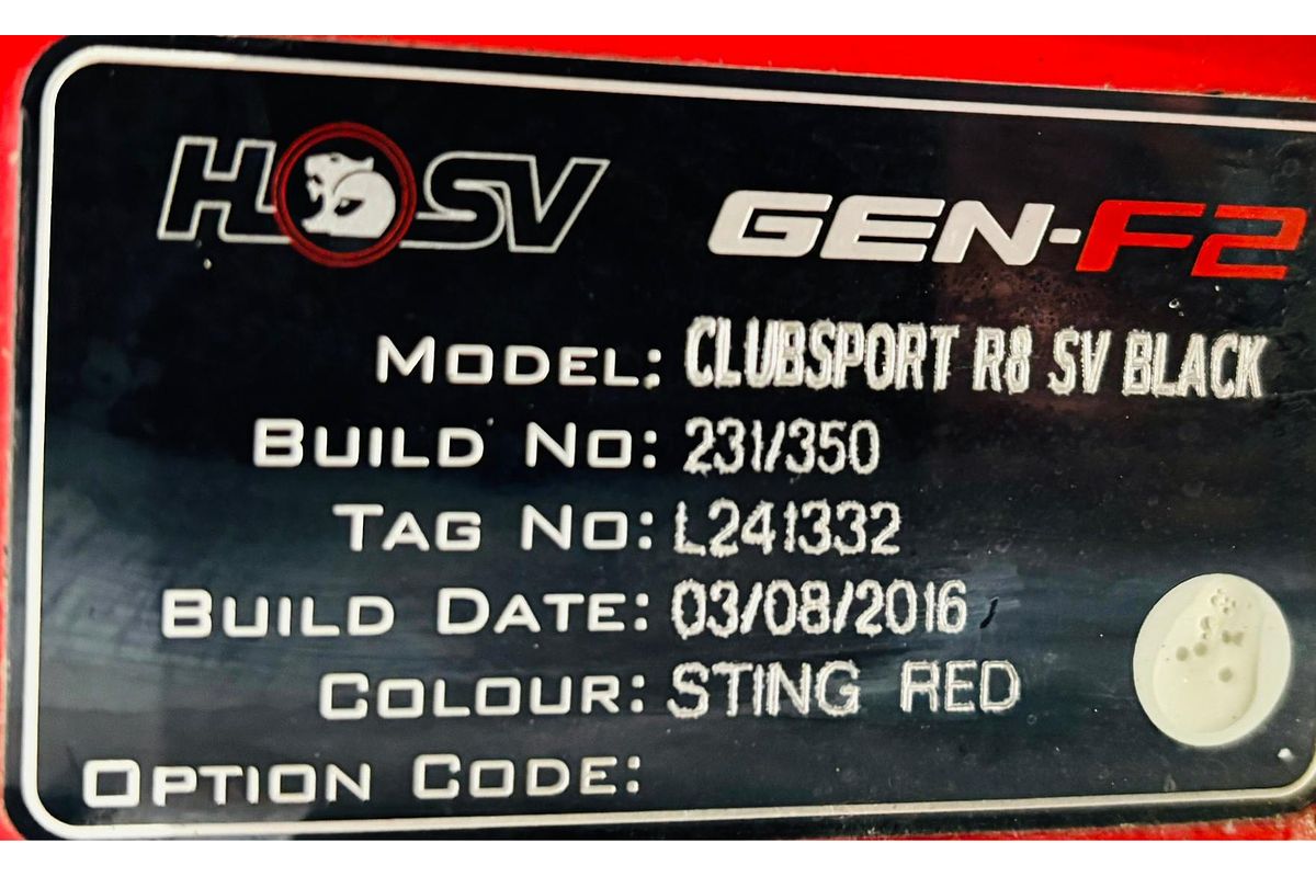 2016 Holden Clubsport R8 SV Black GEN-F2