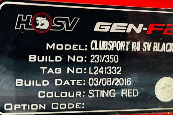 2016 Holden Clubsport R8 SV Black GEN-F2