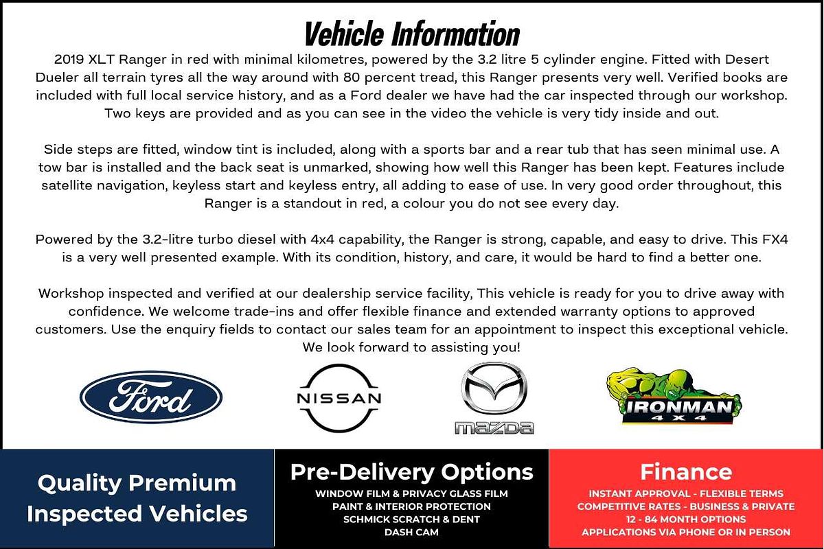2019 Ford Ranger XLT PX MkIII 4X4 3.2L