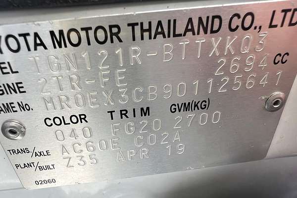 2019 Toyota Hilux Workmate TGN121R Rear Wheel Drive
